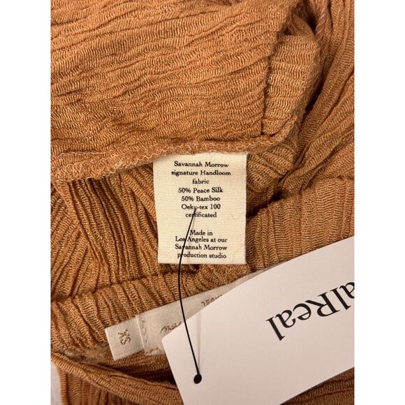 Savannah Morrow Pants XS Womens Silk Bamboo Brown Textured Crinkle - Picture 7 of 7